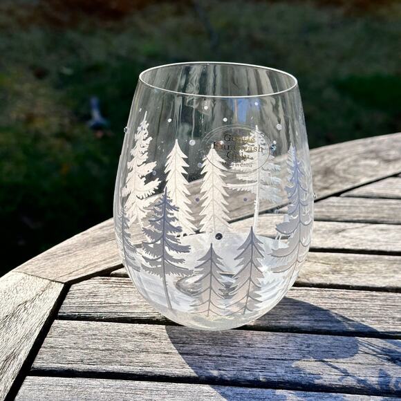 Christmas Tree & Reindeer Stemless Wine Glass 5” Frosted Winter Forest NEW - Picture 11 of 11